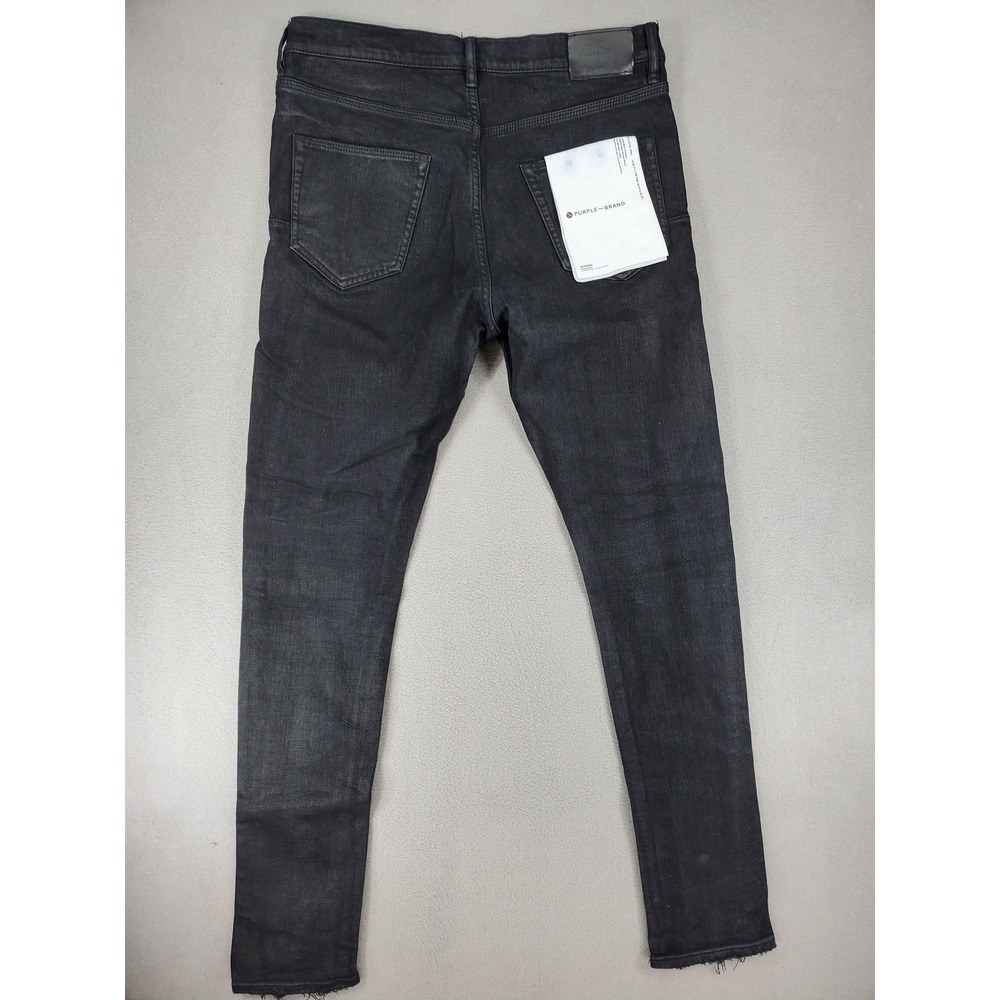 Purple Brand P001 Jeans Mens 32 Black Slim Fit Low Rise Waxed Coated Denim P001